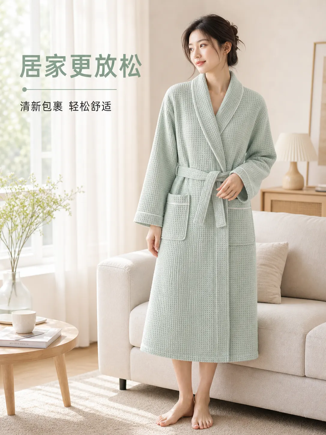 华夫格夏季浴袍产品图片